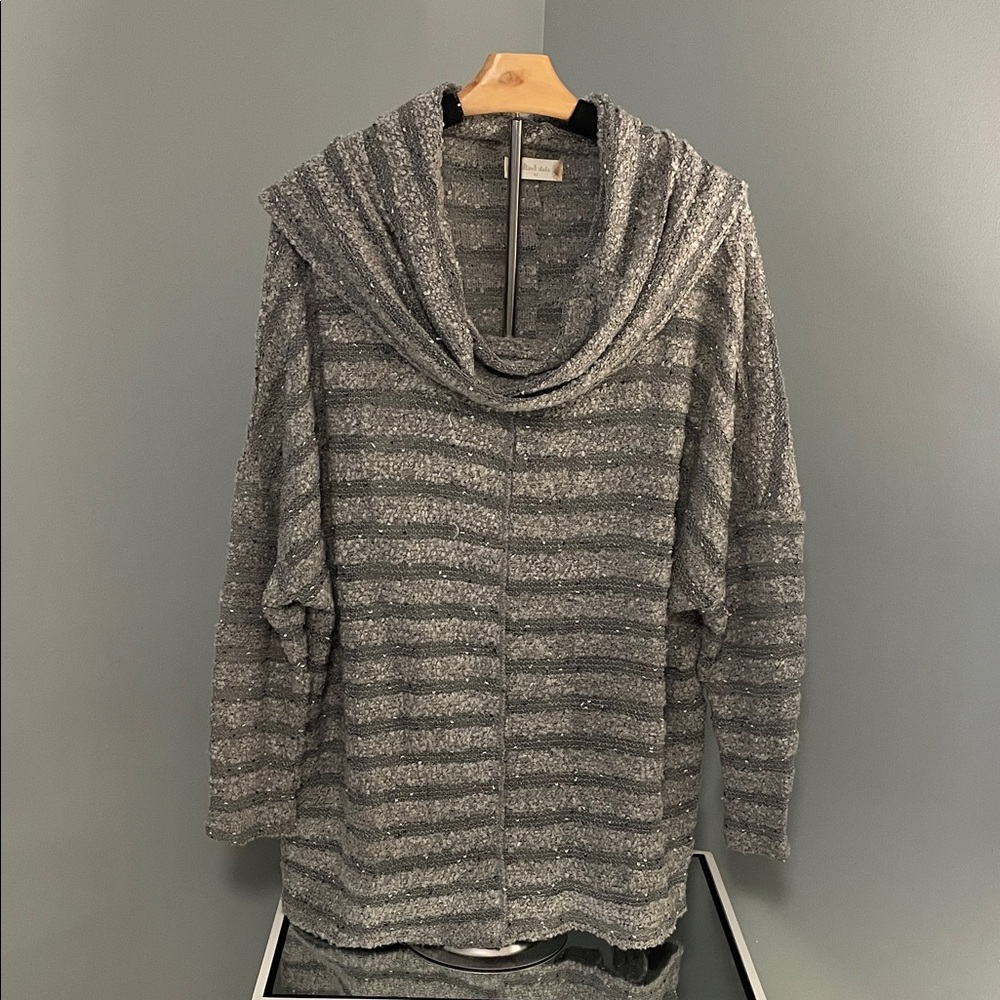Altar'd State Gray and Black Striped Cowl Neck Sweater medium EUC